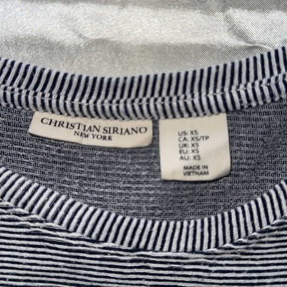 Christian Siriano Navy & White Stripe Top Drop Shoulder 3/4 Dolman Sleeve Sz XS - Picture 5 of 7